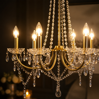 Modern Gold Crystal 6-Head Pendant Light