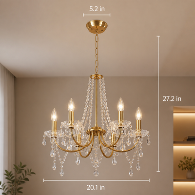 Modern Gold Crystal 6-Head Pendant Light