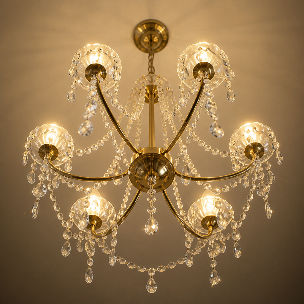 Modern Gold Crystal 6-Head Pendant Light