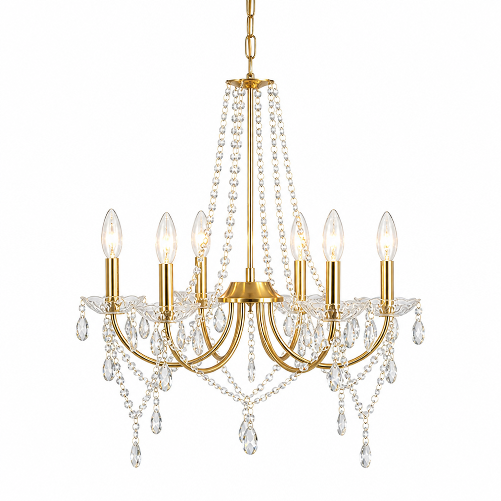 Modern Gold Crystal 6-Head Pendant Light