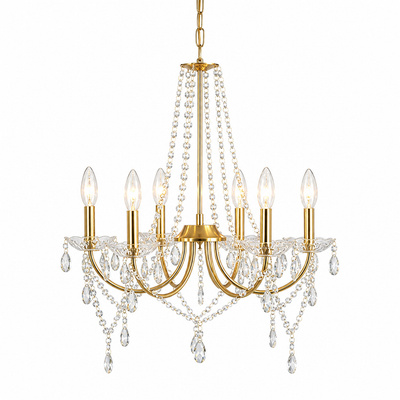 Modern Gold Crystal 6-Head Pendant Light