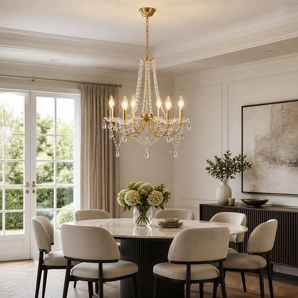 Modern Gold Crystal 6-Light Pendant Light