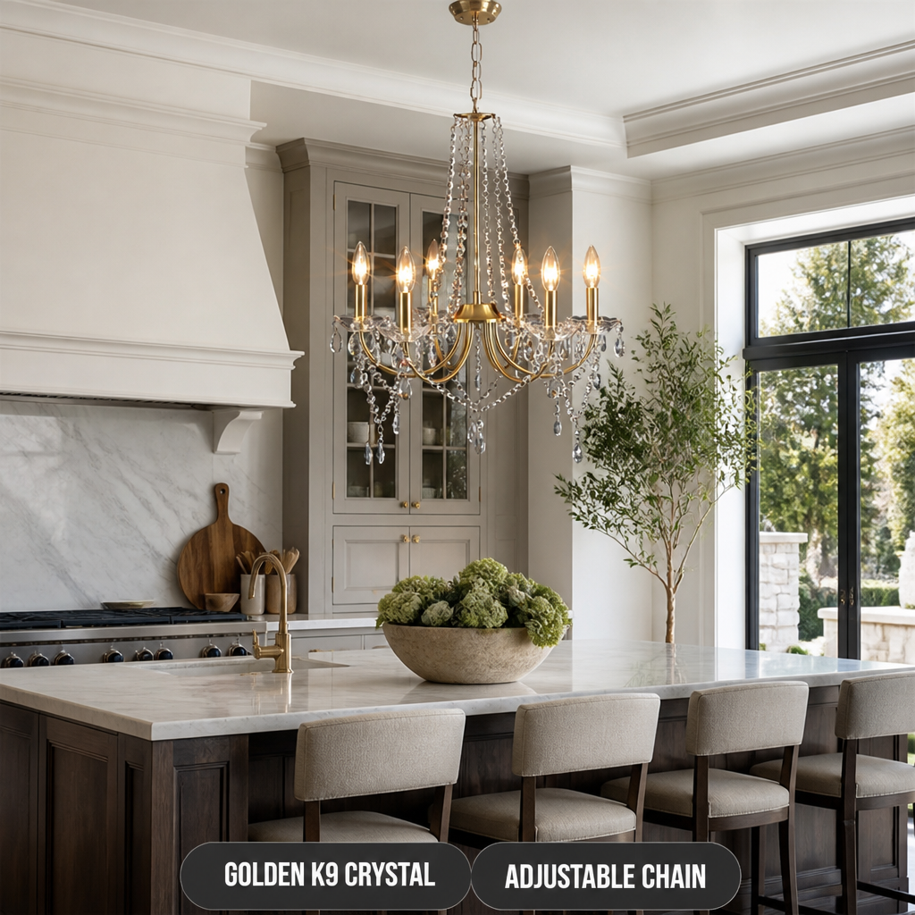 Modern Gold Crystal 6-Light Pendant Light
