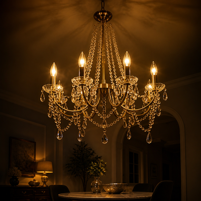 Modern Gold Crystal 6-Light Pendant Light