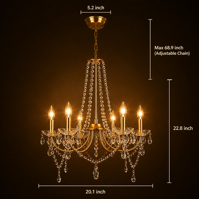 Modern Gold Crystal 6-Light Pendant Light