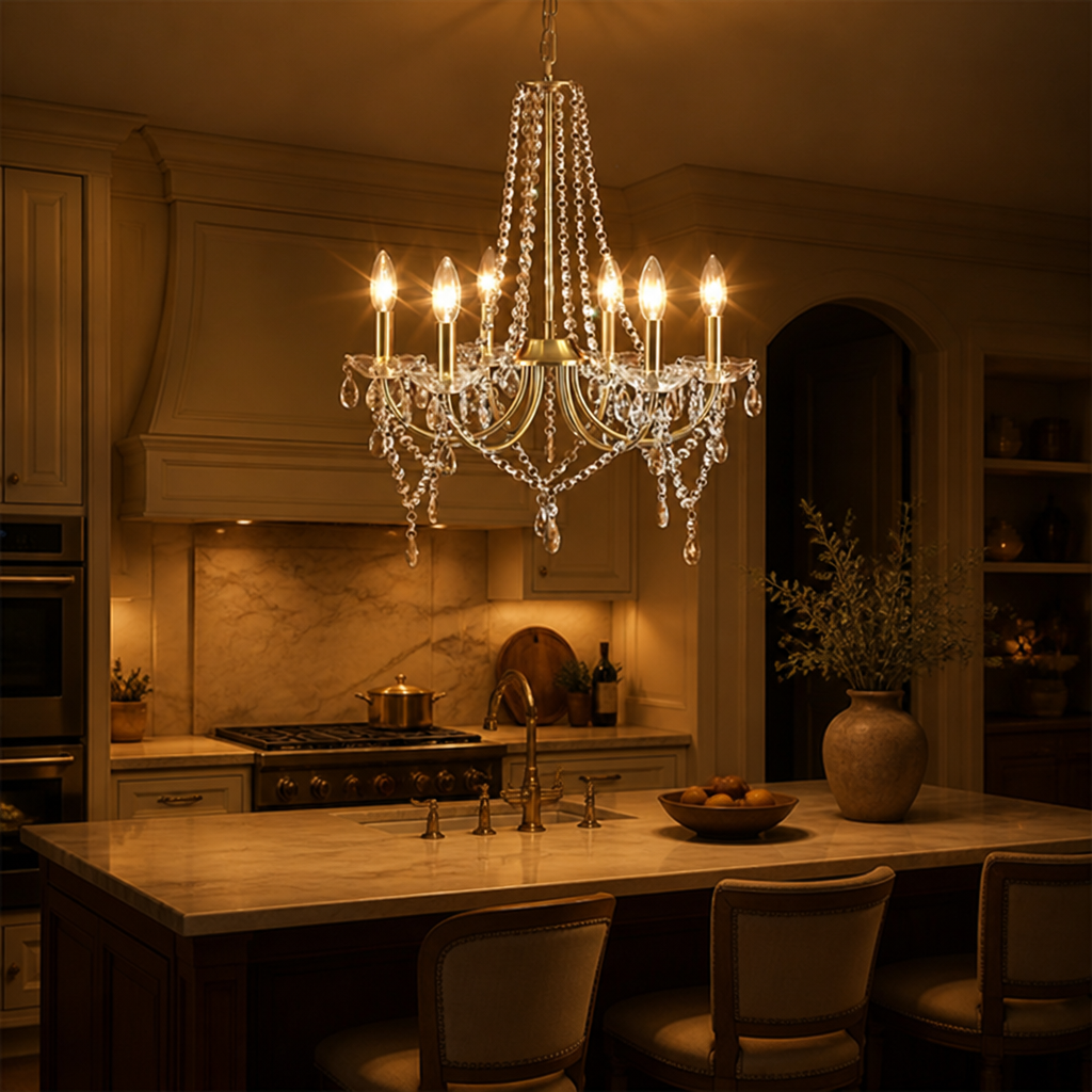Modern Gold Crystal 6-Light Pendant Light