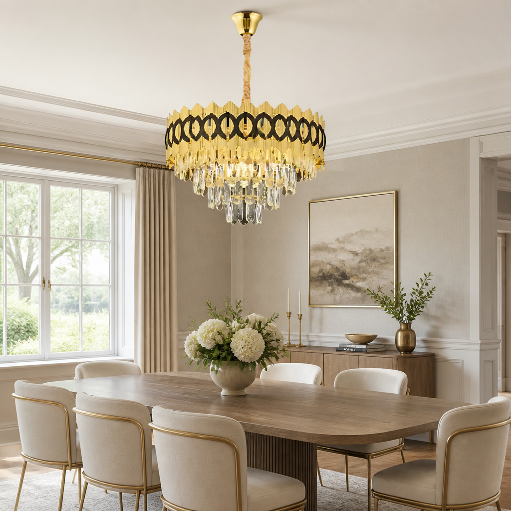 Modern Gold Crystal Adjustable Height Chandelier