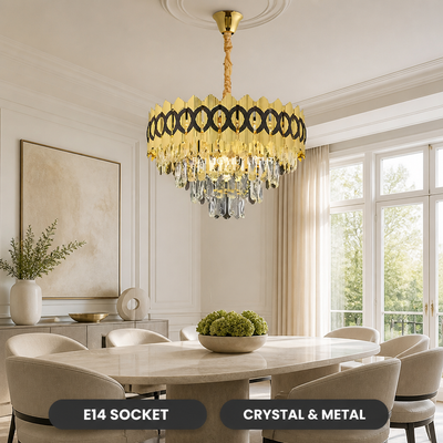 Modern Gold Crystal Adjustable Height Chandelier