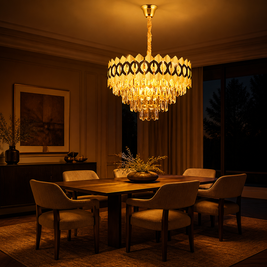 Modern Gold Crystal Adjustable Height Chandelier