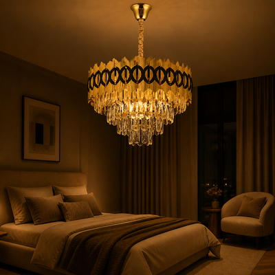 Modern Gold Crystal Adjustable Height Chandelier