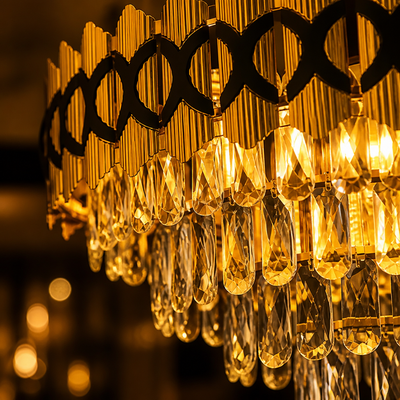 Modern Gold Crystal Adjustable Height Chandelier