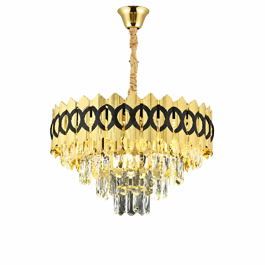 Modern Gold Crystal Adjustable Height Chandelier