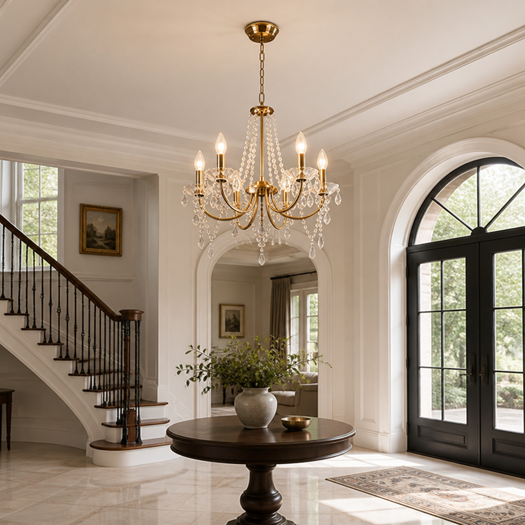 Modern Gold Crystal Candle-Style Chandelier