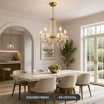 Modern Gold Crystal Candle-Style Chandelier