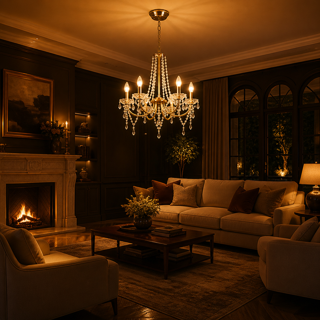Modern Gold Crystal Candle-Style Chandelier
