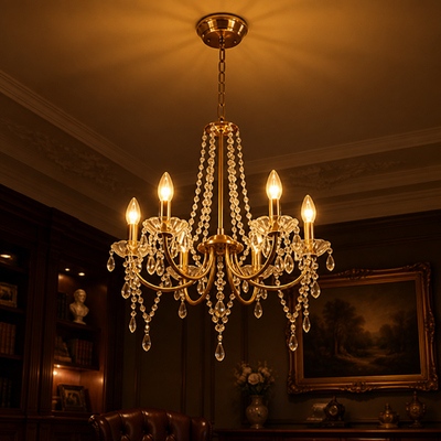Modern Gold Crystal Candle-Style Chandelier