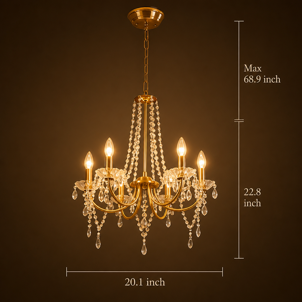 Modern Gold Crystal Candle-Style Chandelier