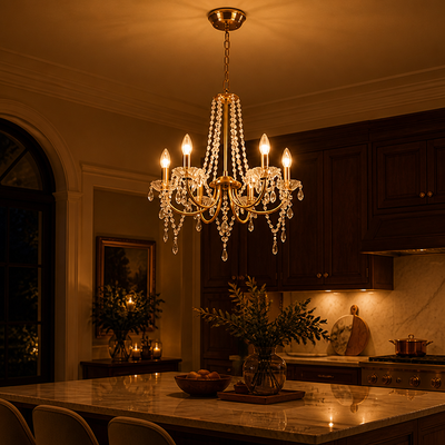 Modern Gold Crystal Candle-Style Chandelier