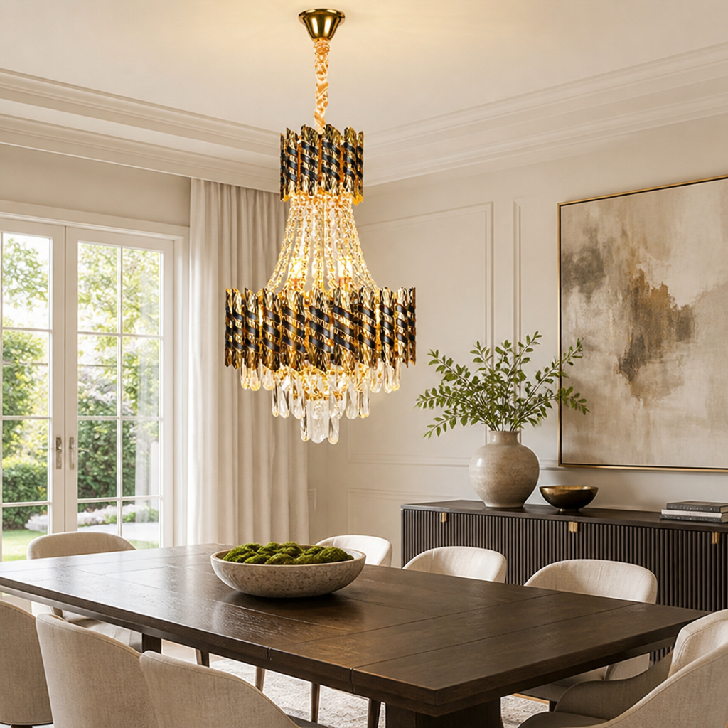 Modern Gold Crystal Double-Stripe Chandelier