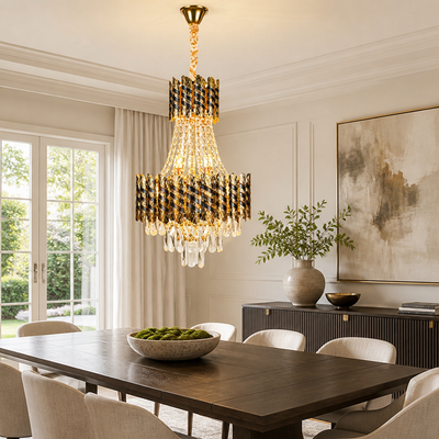 Modern Gold Crystal Double-Stripe Chandelier