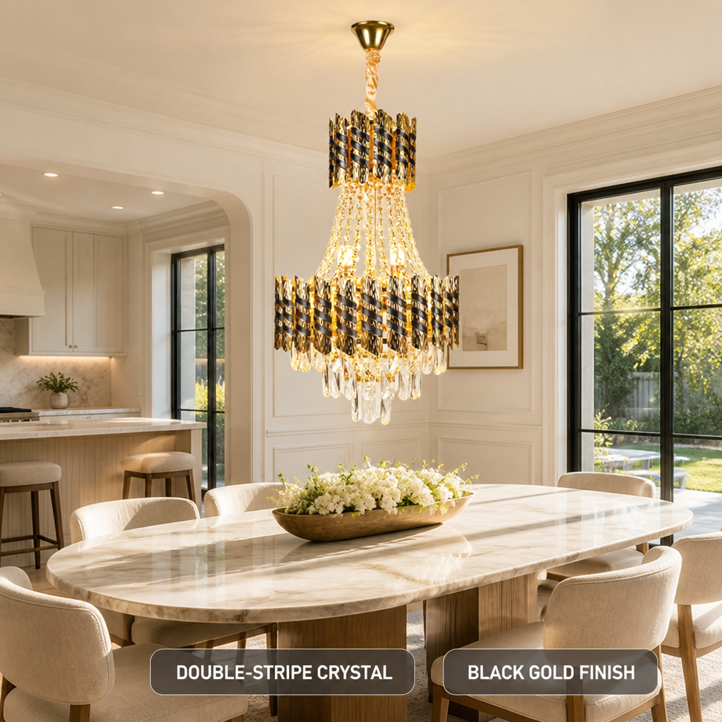 Modern Gold Crystal Double-Stripe Chandelier