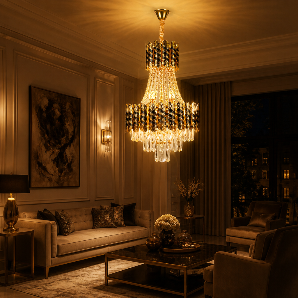 Modern Gold Crystal Double-Stripe Chandelier