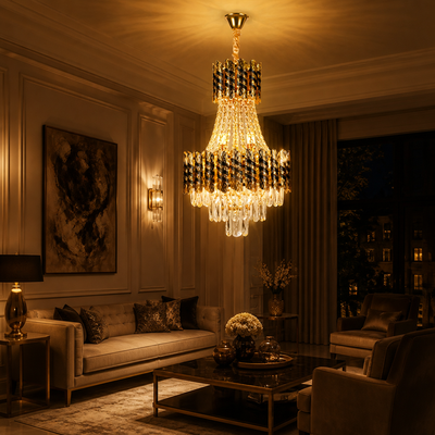 Modern Gold Crystal Double-Stripe Chandelier