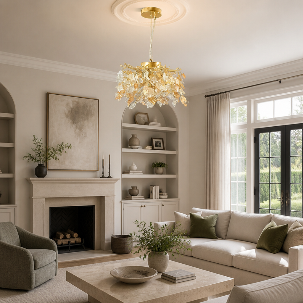 Modern Gold Crystal Maple Leaf Branch Chandelier