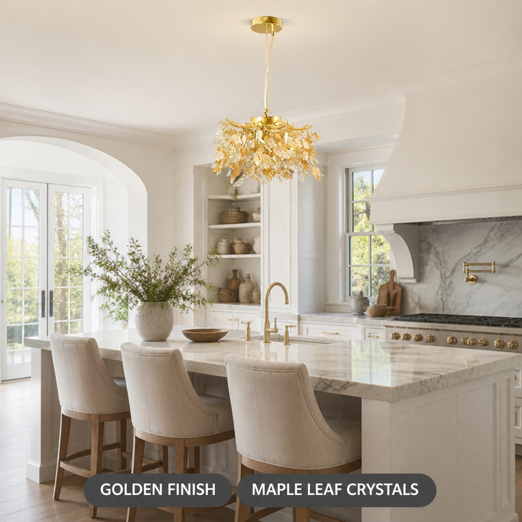 Modern Gold Crystal Maple Leaf Branch Chandelier