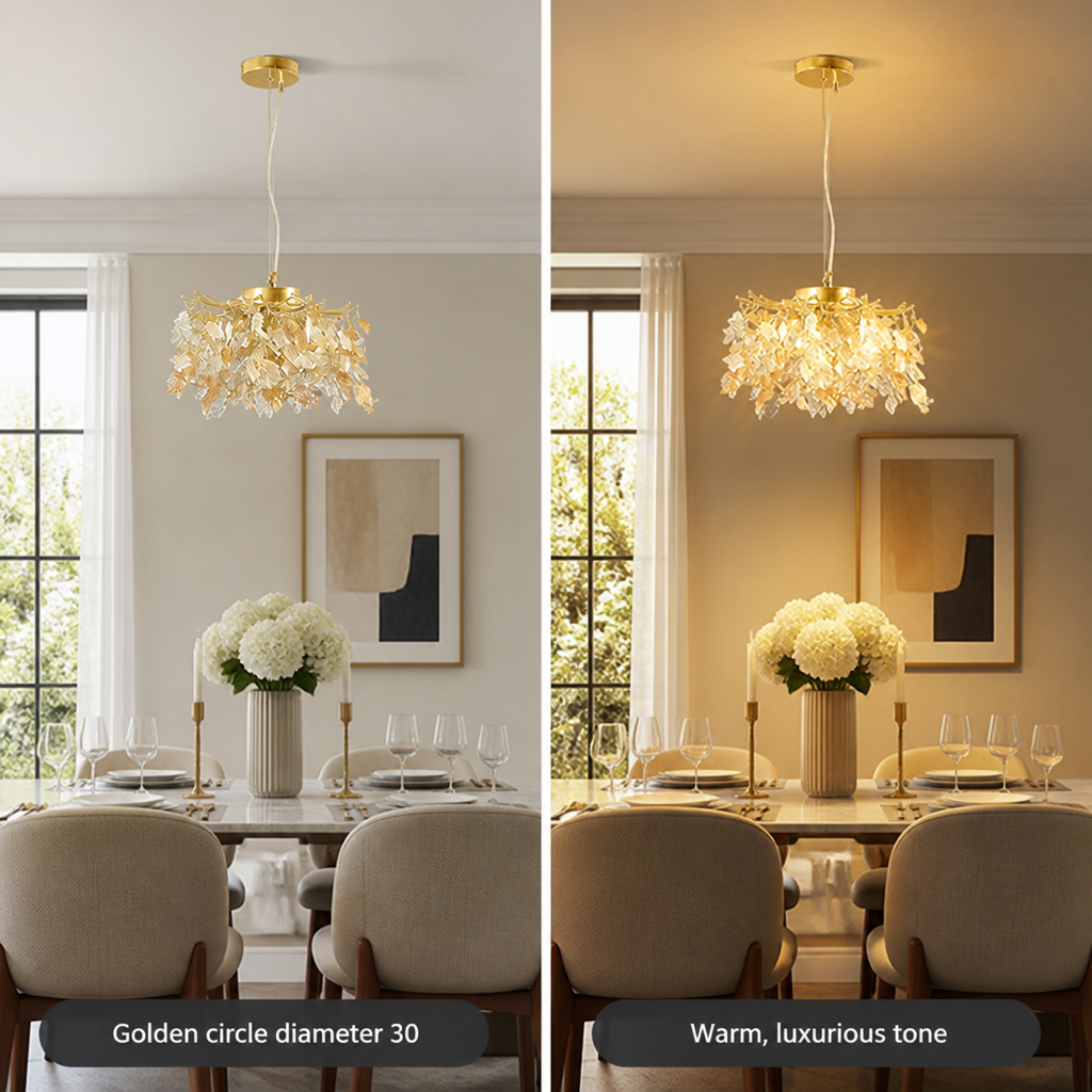 Modern Gold Crystal Maple Leaf Branch Chandelier