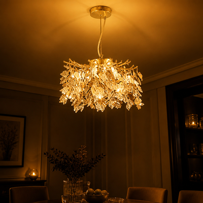 Modern Gold Crystal Maple Leaf Branch Chandelier