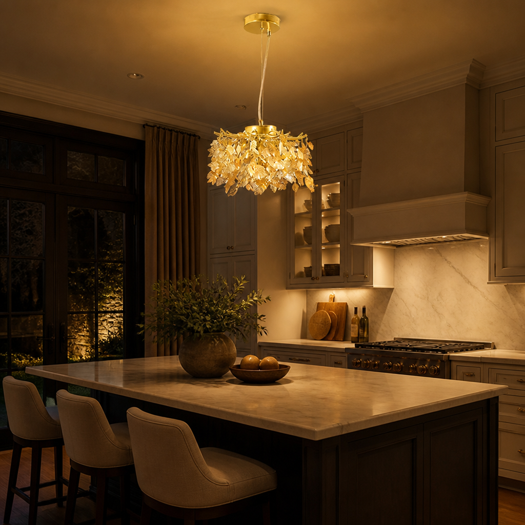 Modern Gold Crystal Maple Leaf Branch Chandelier