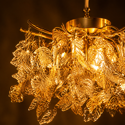 Modern Gold Crystal Maple Leaf Branch Chandelier