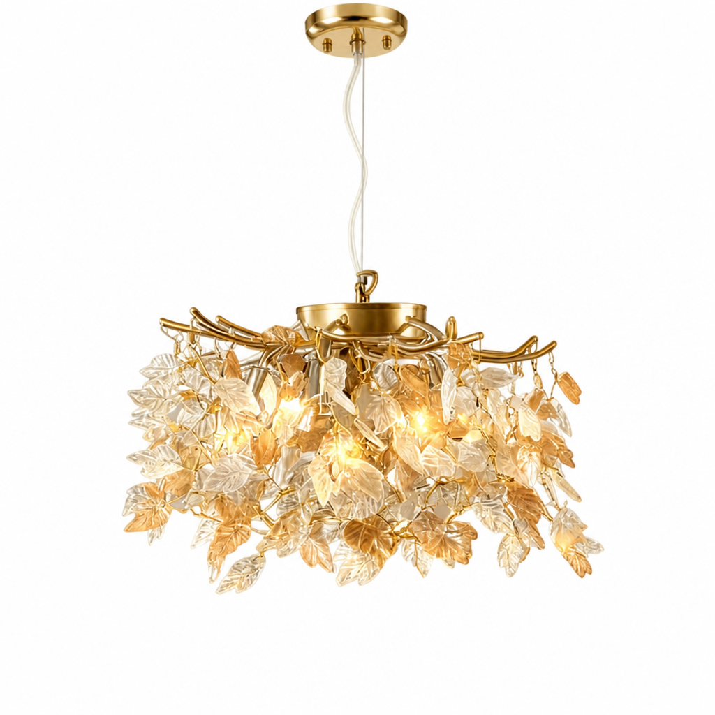 Modern Gold Crystal Maple Leaf Branch Chandelier