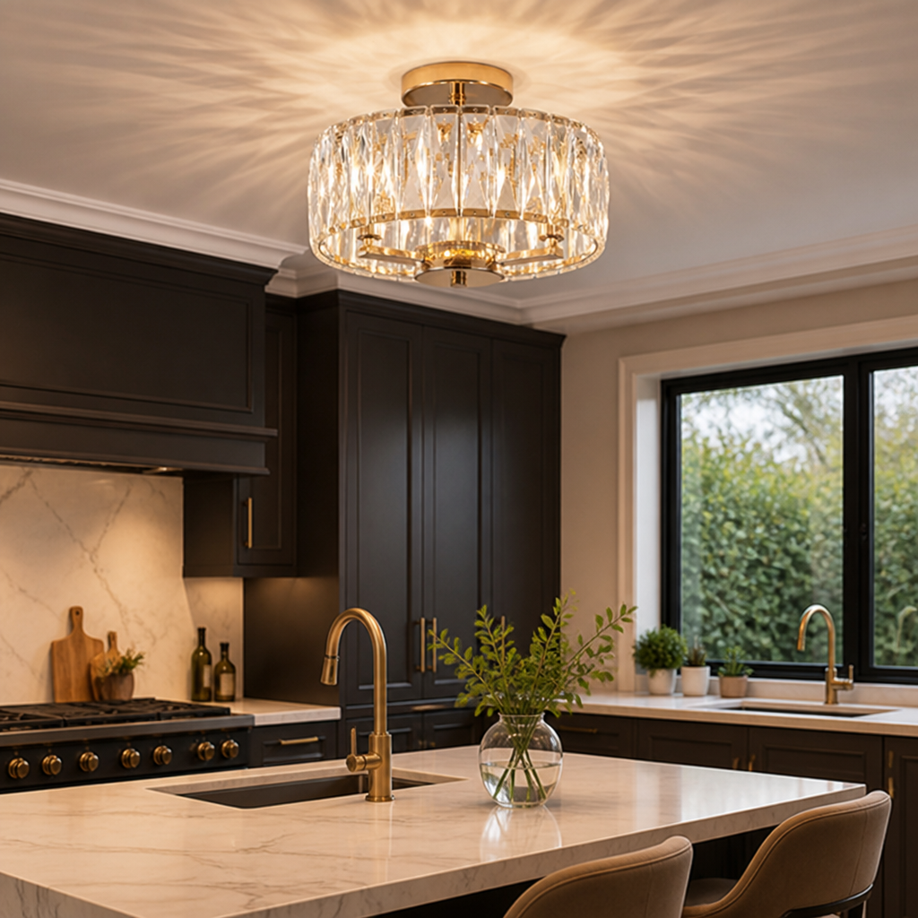 Modern Gold Crystal Mini Semi-Embedded Pendant Light