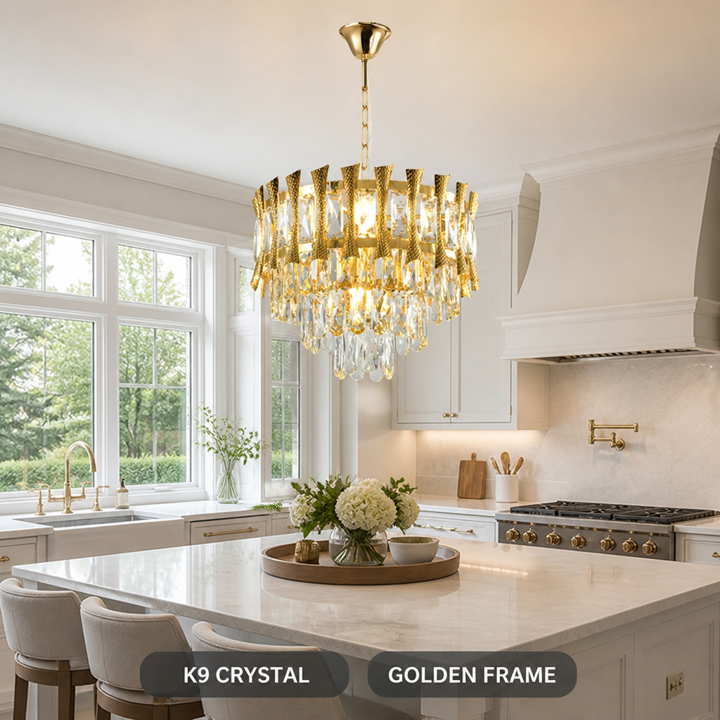 Modern Gold Crystal Round Chandelier
