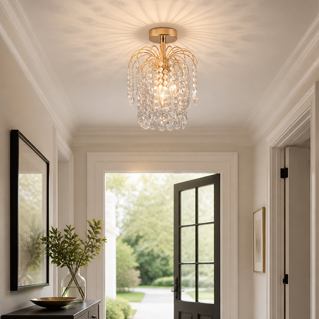Modern Gold Crystal Semi-Flush Ceiling Light