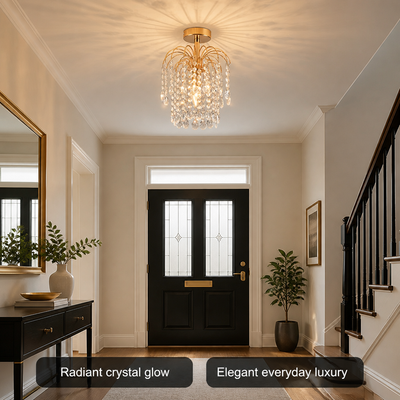Modern Gold Crystal Semi-Flush Ceiling Light