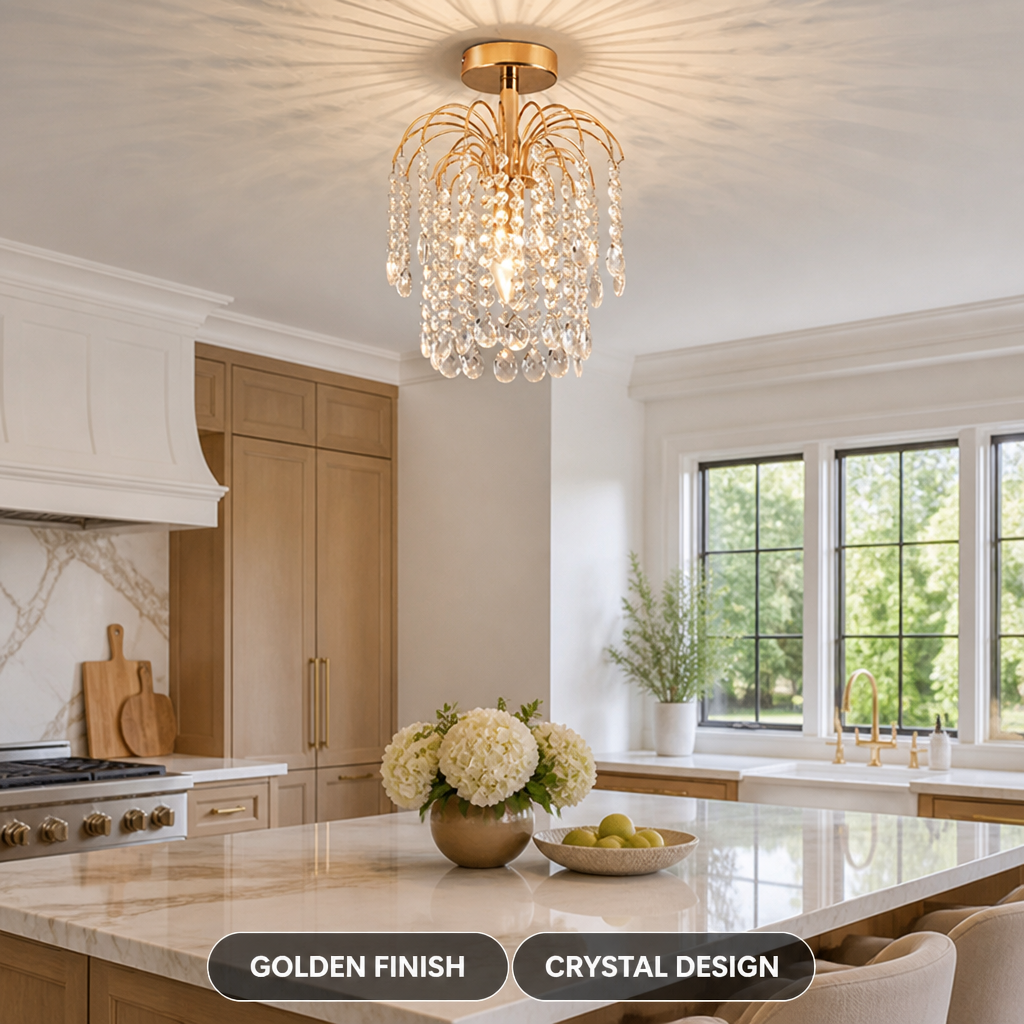 Modern Gold Crystal Semi-Flush Ceiling Light