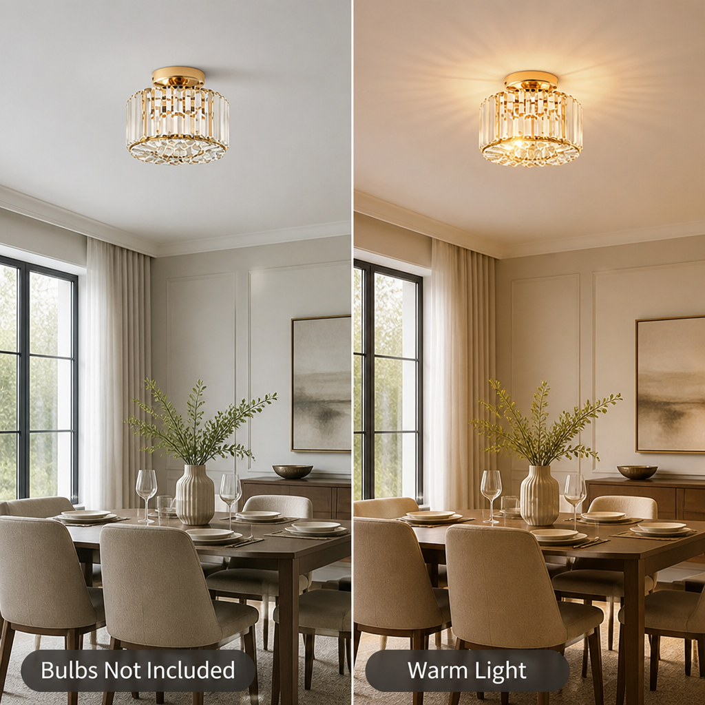 Modern Gold Crystal Semi-Flush Ceiling Light