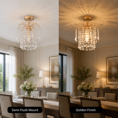 Modern Gold Crystal Semi-Flush Ceiling Light