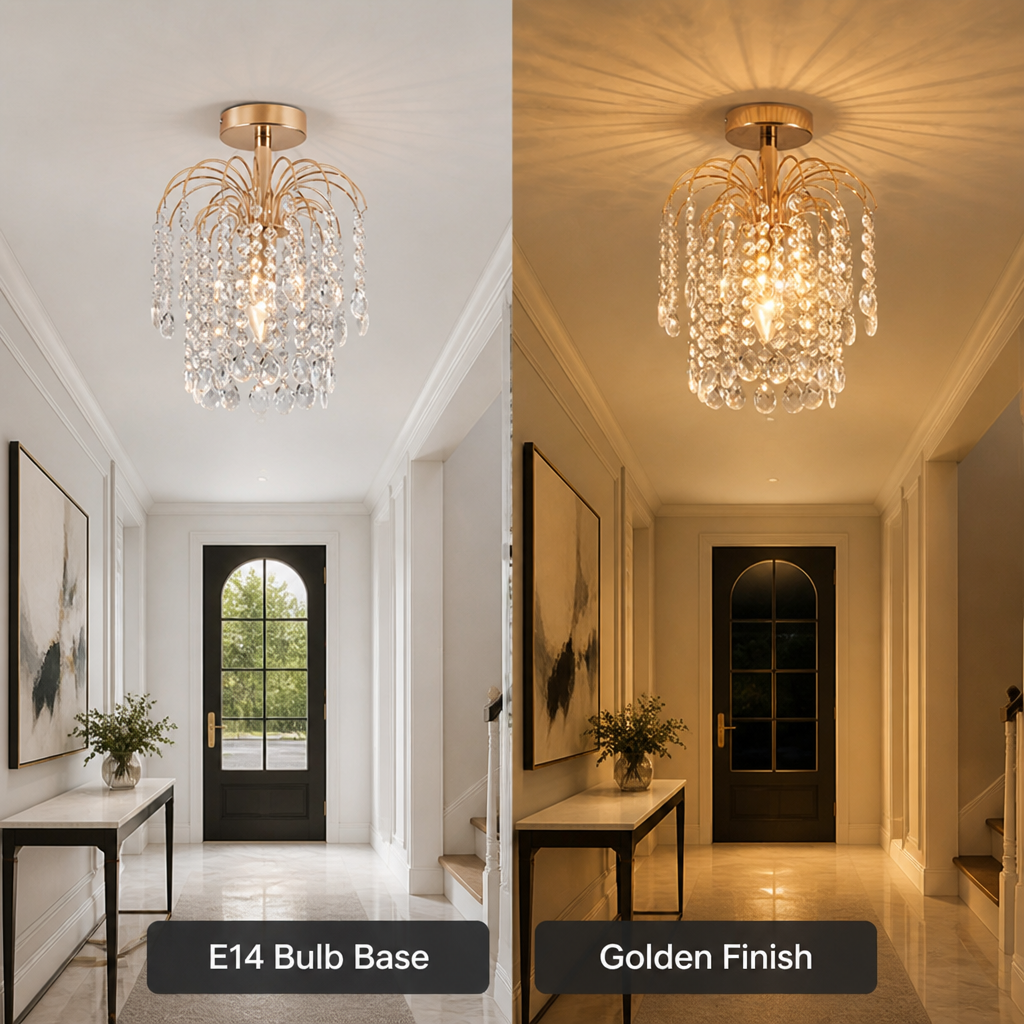 Modern Gold Crystal Semi-Flush Ceiling Light