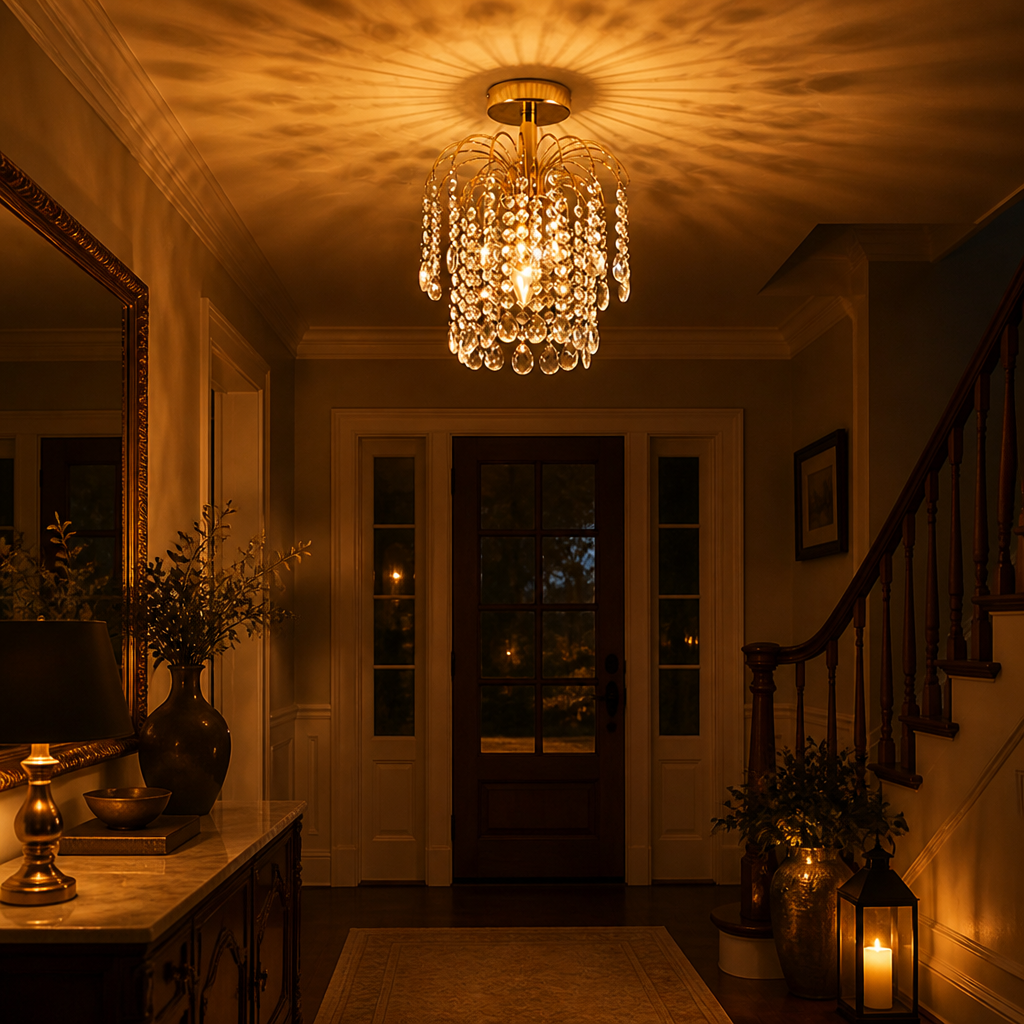 Modern Gold Crystal Semi-Flush Ceiling Light
