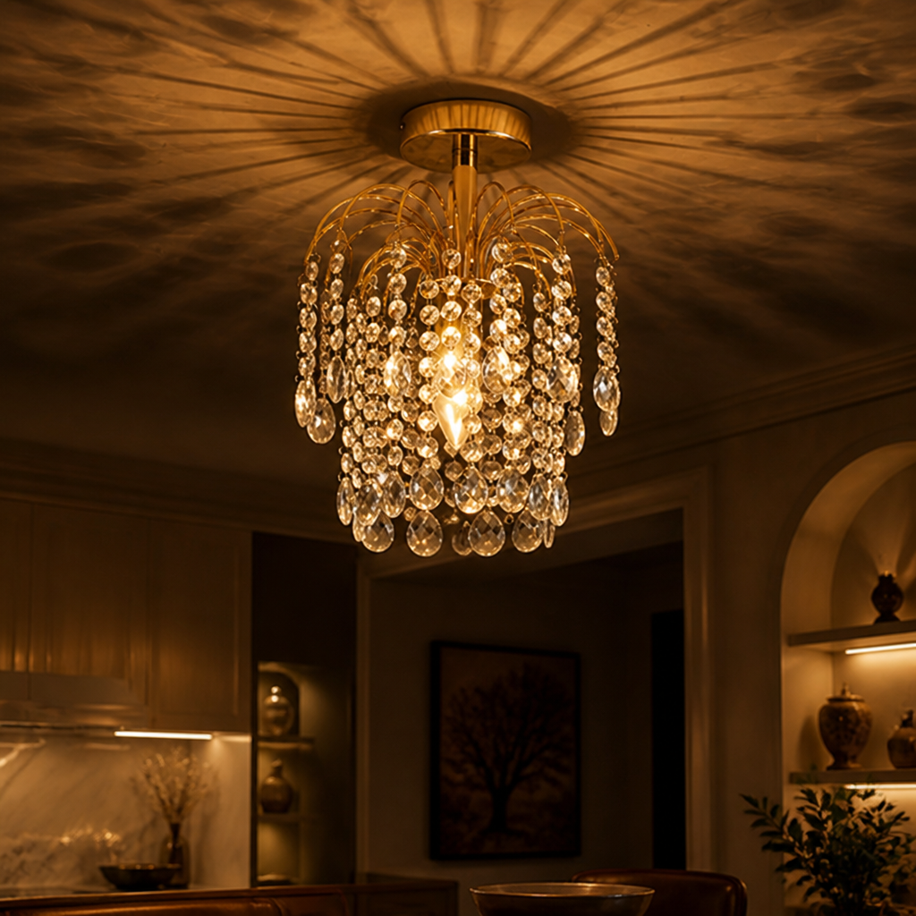 Modern Gold Crystal Semi-Flush Ceiling Light