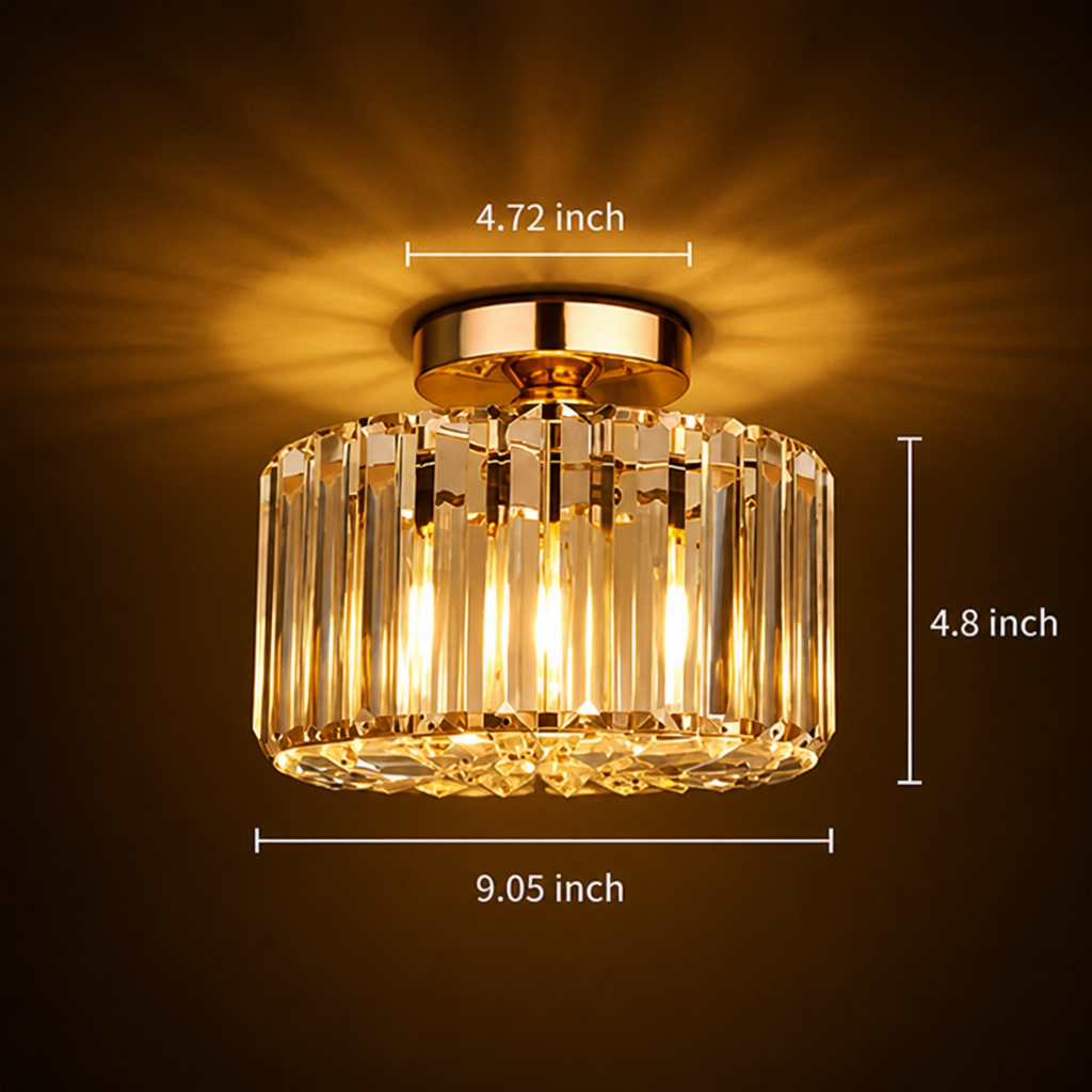 Modern Gold Crystal Semi-Flush Ceiling Light
