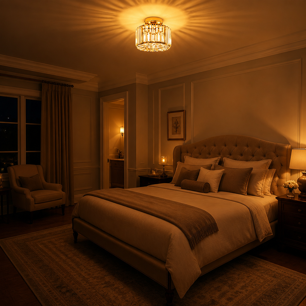 Modern Gold Crystal Semi-Flush Ceiling Light