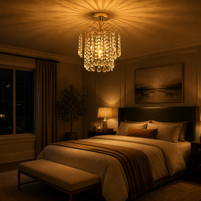 Modern Gold Crystal Semi-Flush Ceiling Light
