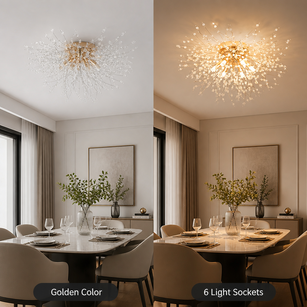 Modern Gold Crystal Sputnik Ceiling Light