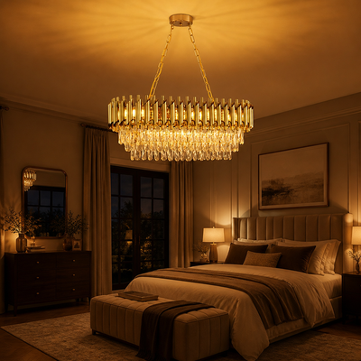 Modern Gold Crystal Three-Tier Oval Chandelier