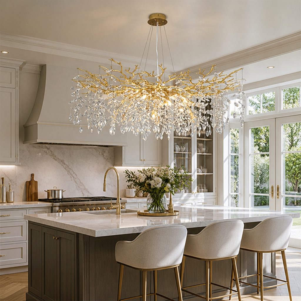 Modern Gold Crystal Tree-Branch Chandelier